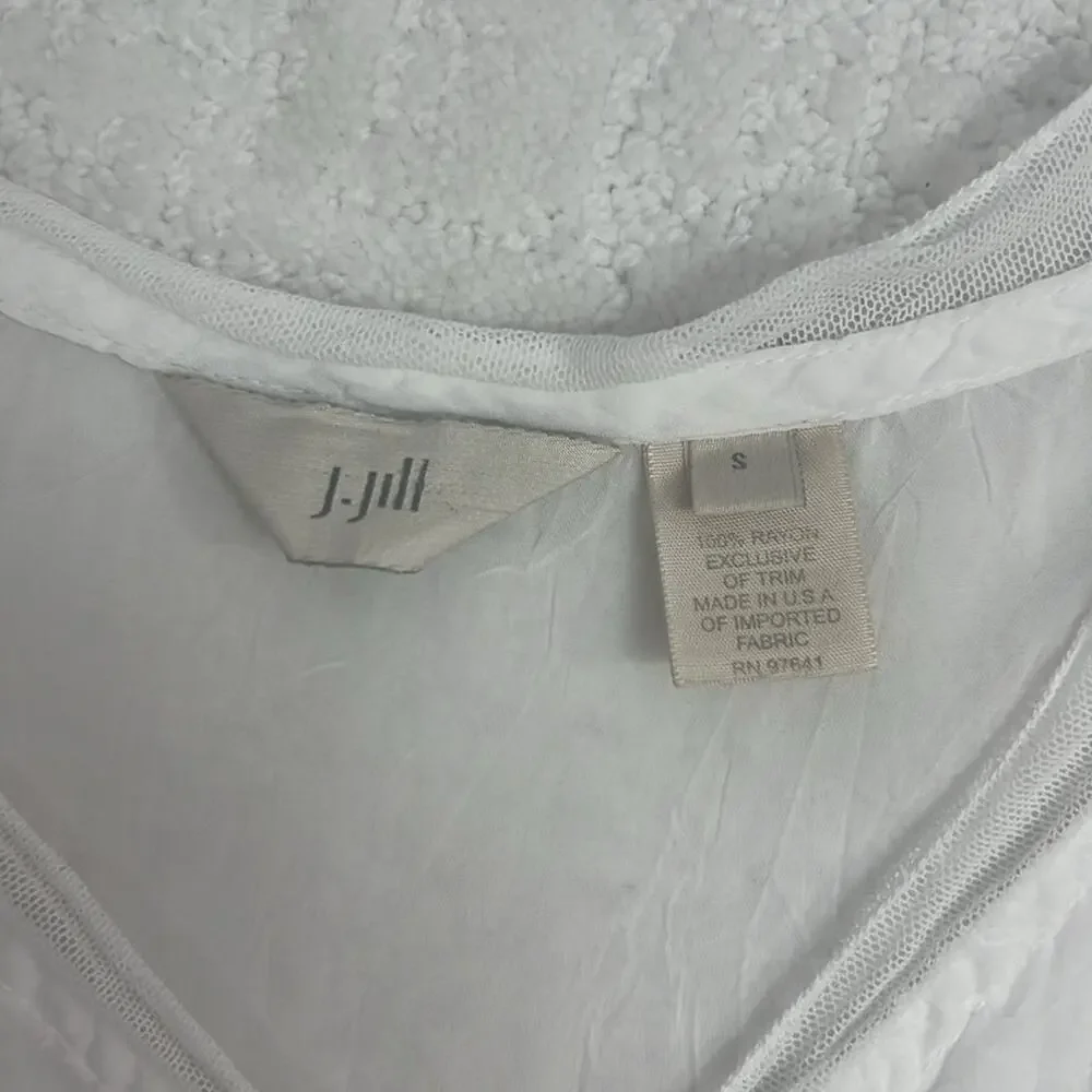 J.Jill gossamer cottage core white rayon v-neck long sleeve peasant blouse S - Picture 10 of 11